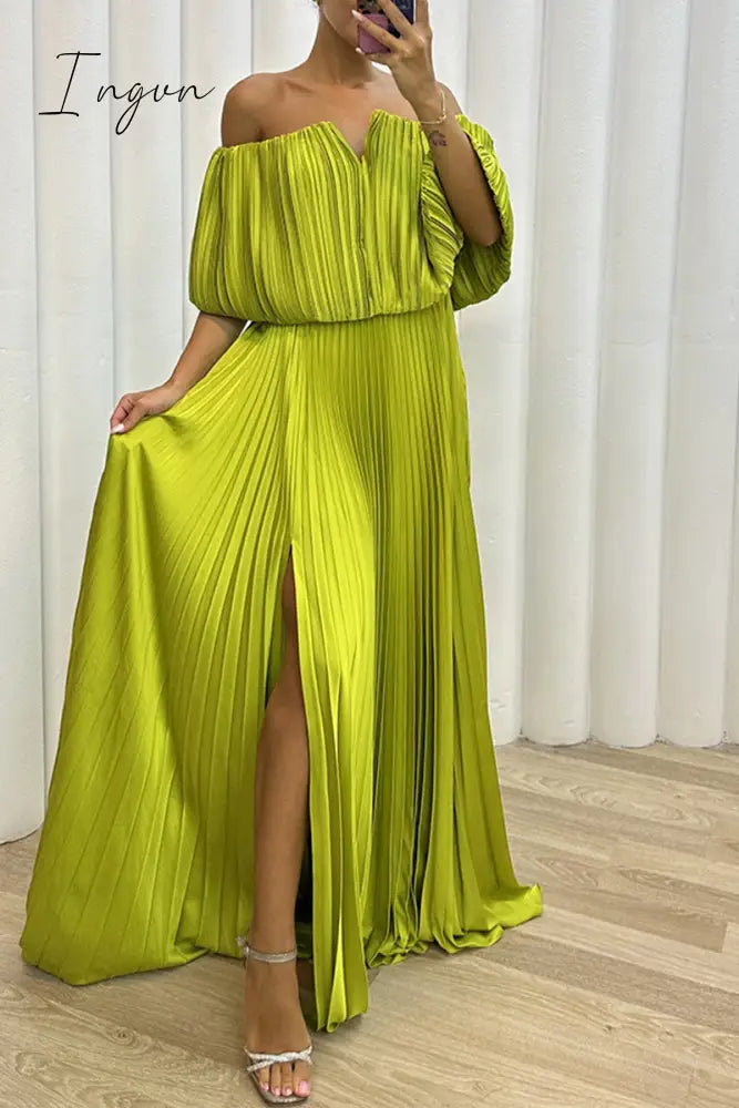 Ingvn - Sexy Formal Solid Slit Fold Off The Shoulder Evening Dress Dresses Yellow / S Dresses/Party