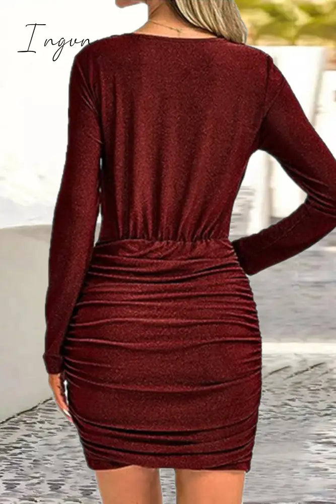 Ingvn - Sexy Party Solid Fold Sequined Scarf Collar Wrapped Skirt Dresses(6 Colors) Dresses/Party