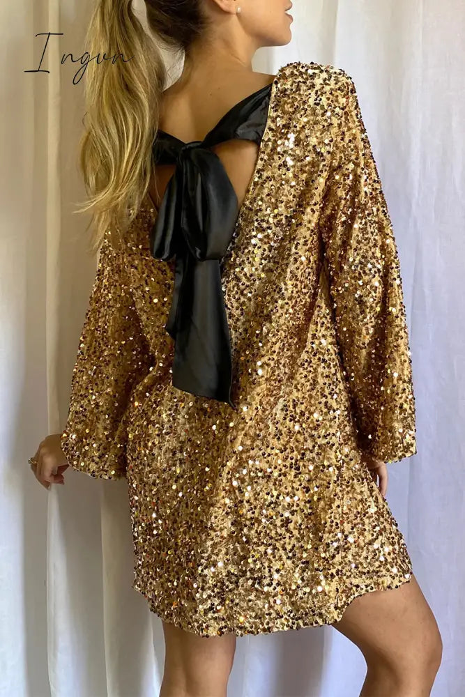 Ingvn - Sexy Party Solid Sequins With Bow O Neck Princess Dresses Dresses/Party