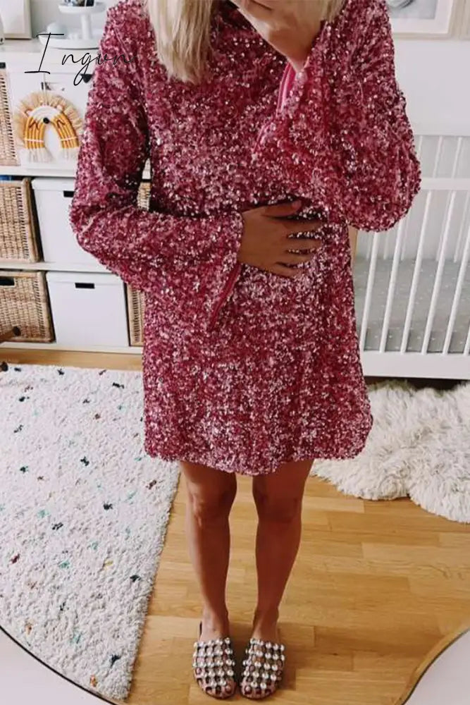Ingvn - Sexy Party Solid Sequins With Bow O Neck Princess Dresses Rose Red / S Dresses/Party