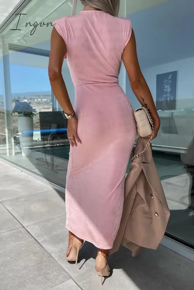 Ingvn - Sexy Simplicity Solid Fold V Neck Irregular Dress Dresses Dresses/Casual