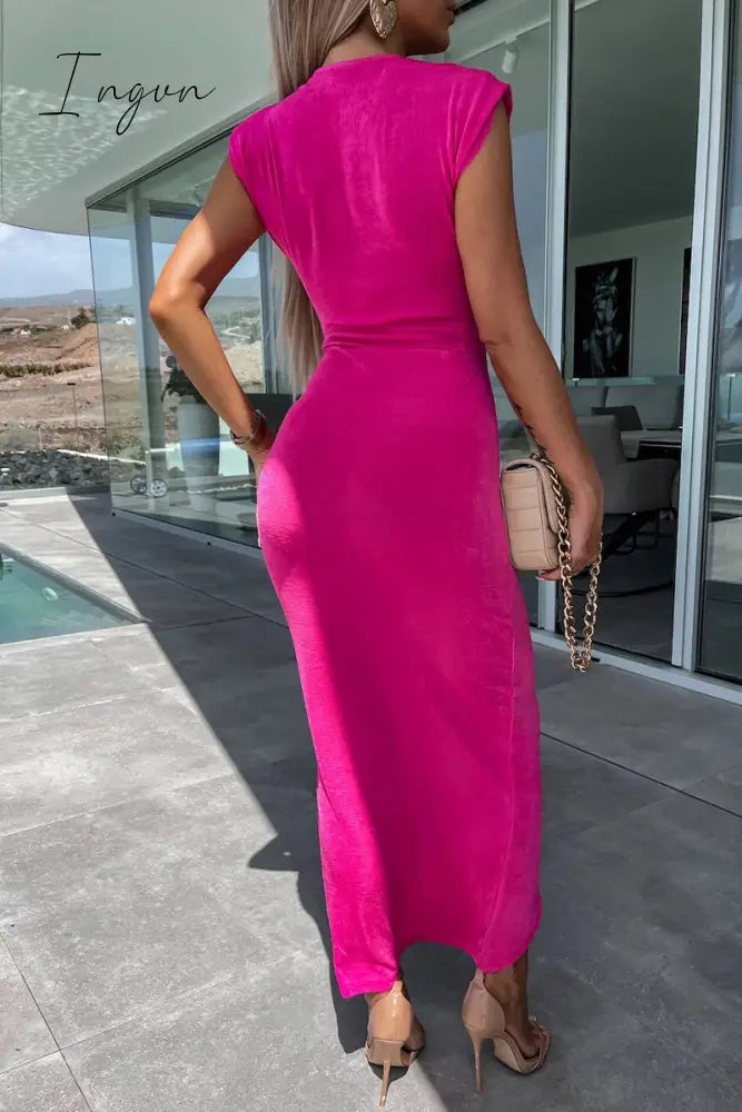 Ingvn - Sexy Simplicity Solid Fold V Neck Irregular Dress Dresses Dresses/Casual