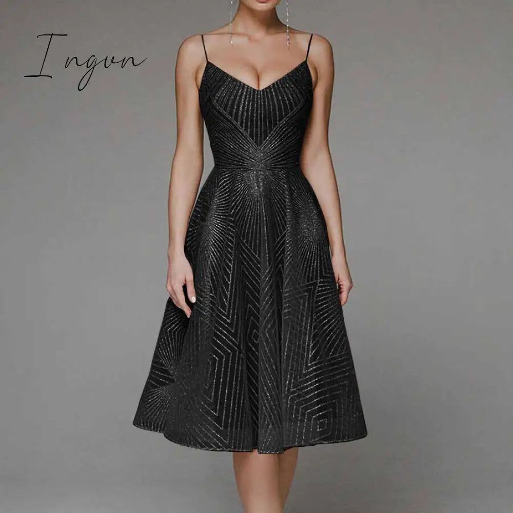 Ingvn - Sexy Slip Backless Embroidered Midi Dresses For Women Summer Elegant Luxury Evening Guest