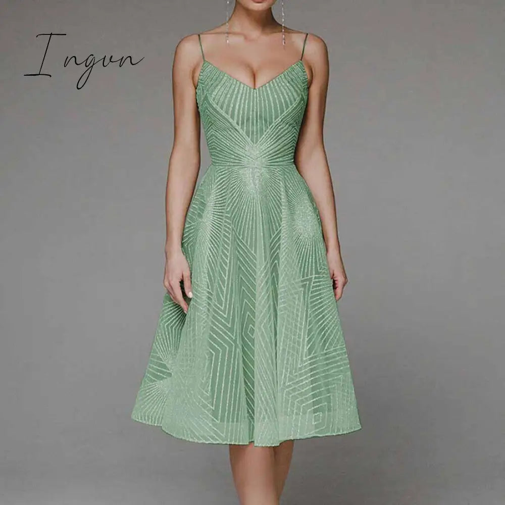 Ingvn - Sexy Slip Backless Embroidered Midi Dresses For Women Summer Elegant Luxury Evening Guest