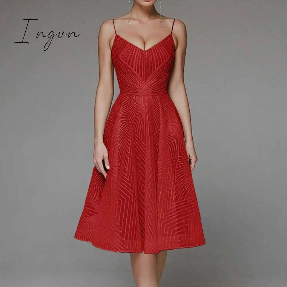 Ingvn - Sexy Slip Backless Embroidered Midi Dresses For Women Summer Elegant Luxury Evening Guest