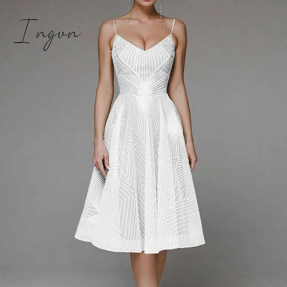 Ingvn - Sexy Slip Backless Embroidered Midi Dresses For Women Summer Elegant Luxury Evening Guest