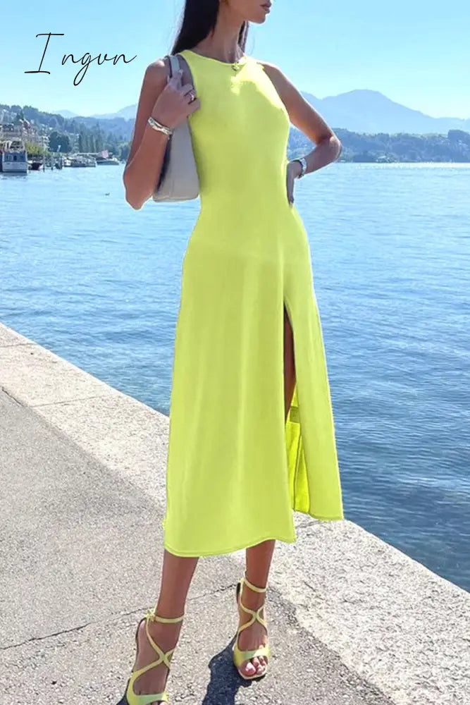 Ingvn - Sexy Solid Slit O Neck Sleeveless Dress Dresses Dresses/Summer