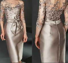 Ingvn - Silver Champagne Short Knee Length Lace Mother Of The Bride Dresses Three Quarter Sleeves