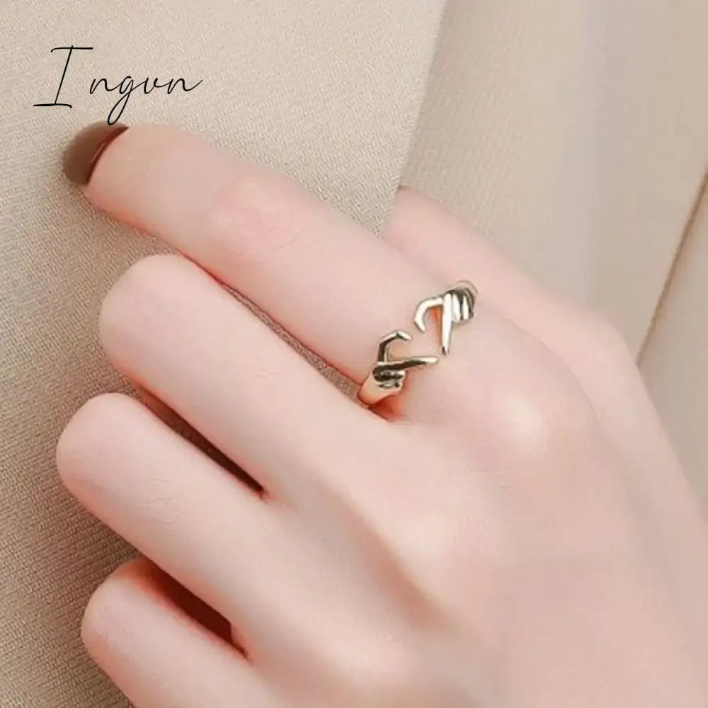 Ingvn - Simple Trendy Heart Finger Ring Lady Daily Wearable Accessories Metallic Style Jewelry For