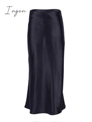 Ingvn - Solid Purple Satin Silk Skirt Women High Waisted Summer Long New Elegant Ladies Office