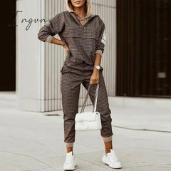 Ingvn - Spring Autumn Women Fashion Print Splicing Tracksuits Two Piece Sets Female Casual Long