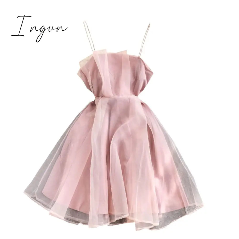 Ingvn - Spring Outfits Summer Spaghetti Strap High Waist Sleeveless Mini Chiffon Elegant Women Lady