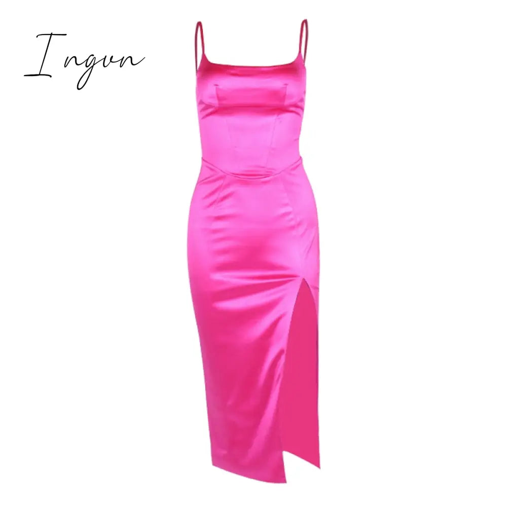 Ingvn - Summer Bodycon White Satin Evening Night Party Dresses Sexy Birthday Dress For Women