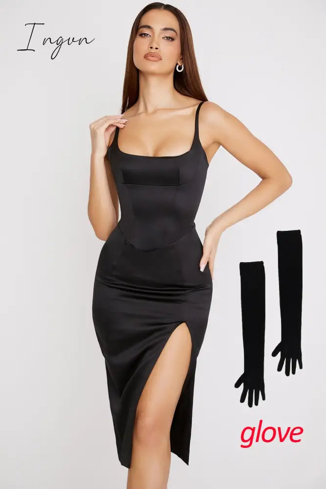 Ingvn - Summer Bodycon White Satin Evening Night Party Dresses Sexy Birthday Dress For Women