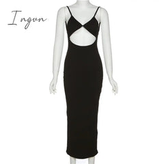 Ingvn - Summer Dresses For Women Elegant White Cut Out Maxi Spaghetti Strap Backless Sexy Beach