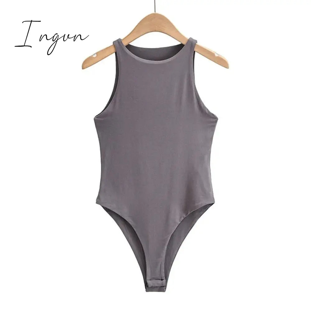 Ingvn - Summer Outfits For Women Elegant Bodysuit Sexy Bodycon Bodysuits Black Sleeveless One Piece