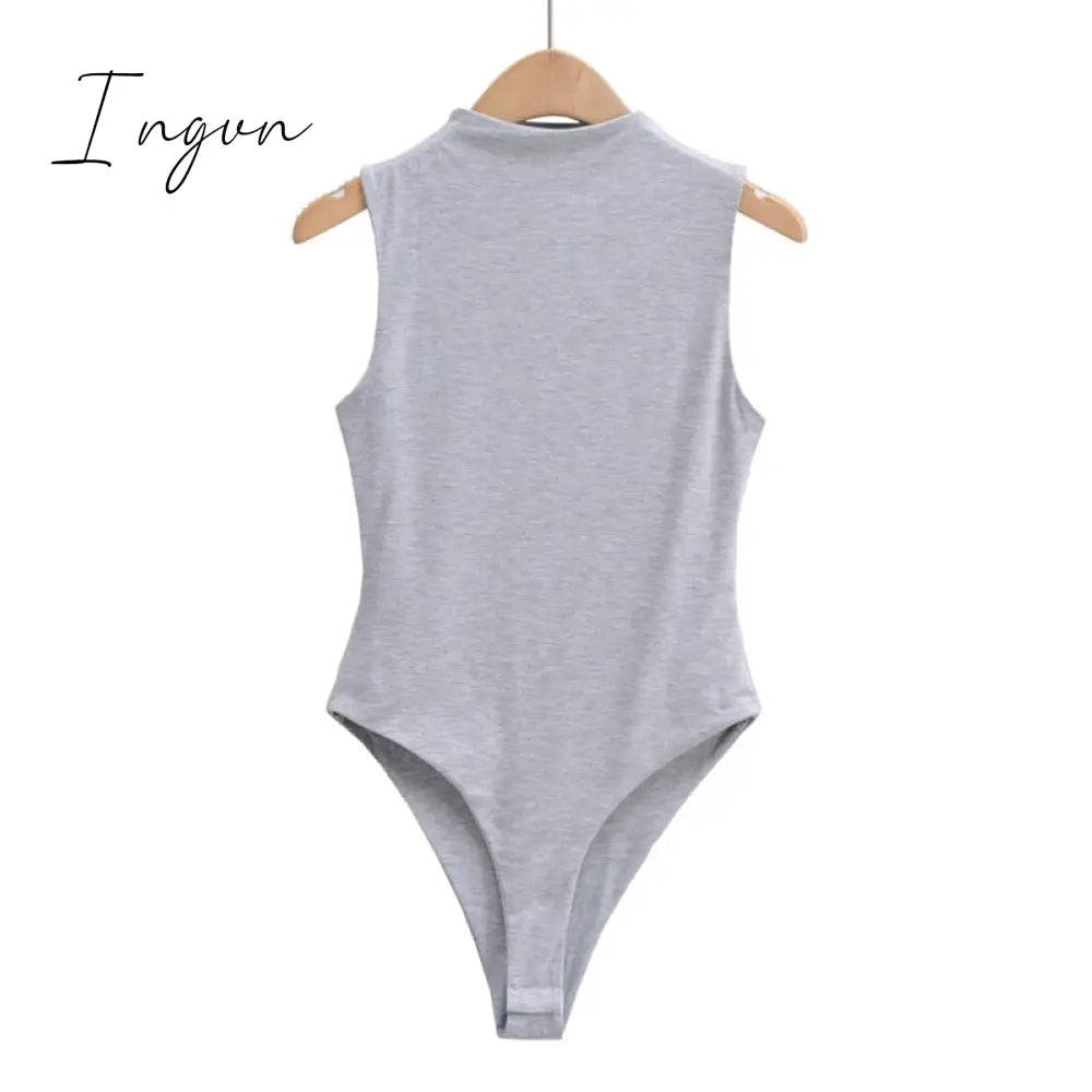 Ingvn - Summer Outfits For Women Elegant Bodysuit Sexy Bodycon Bodysuits Black Sleeveless One Piece