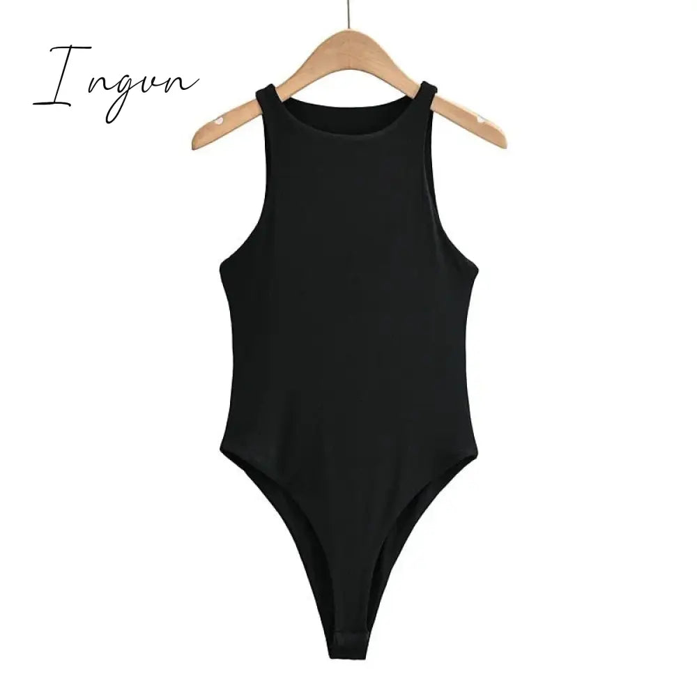 Ingvn - Summer Outfits For Women Elegant Bodysuit Sexy Bodycon Bodysuits Black Sleeveless One Piece