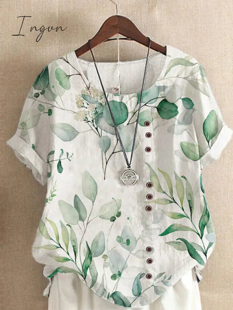 Ingvn - Summer Retro Fashion Printed Loose Casual Shirt Short-Sleeved Blouses