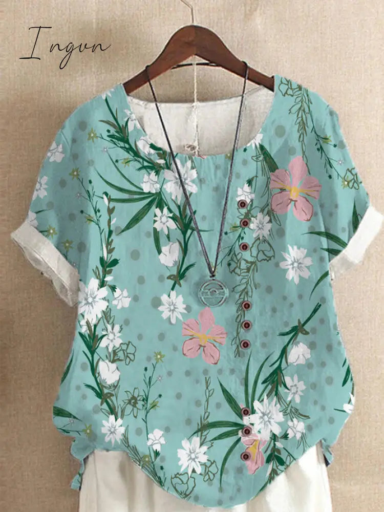 Ingvn - Summer Retro Fashion Printed Loose Casual Shirt Short-Sleeved Blouses