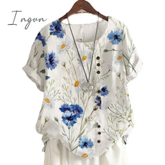 Ingvn - Summer Retro Fashion Printed Loose Casual Shirt Short-Sleeved Blouses