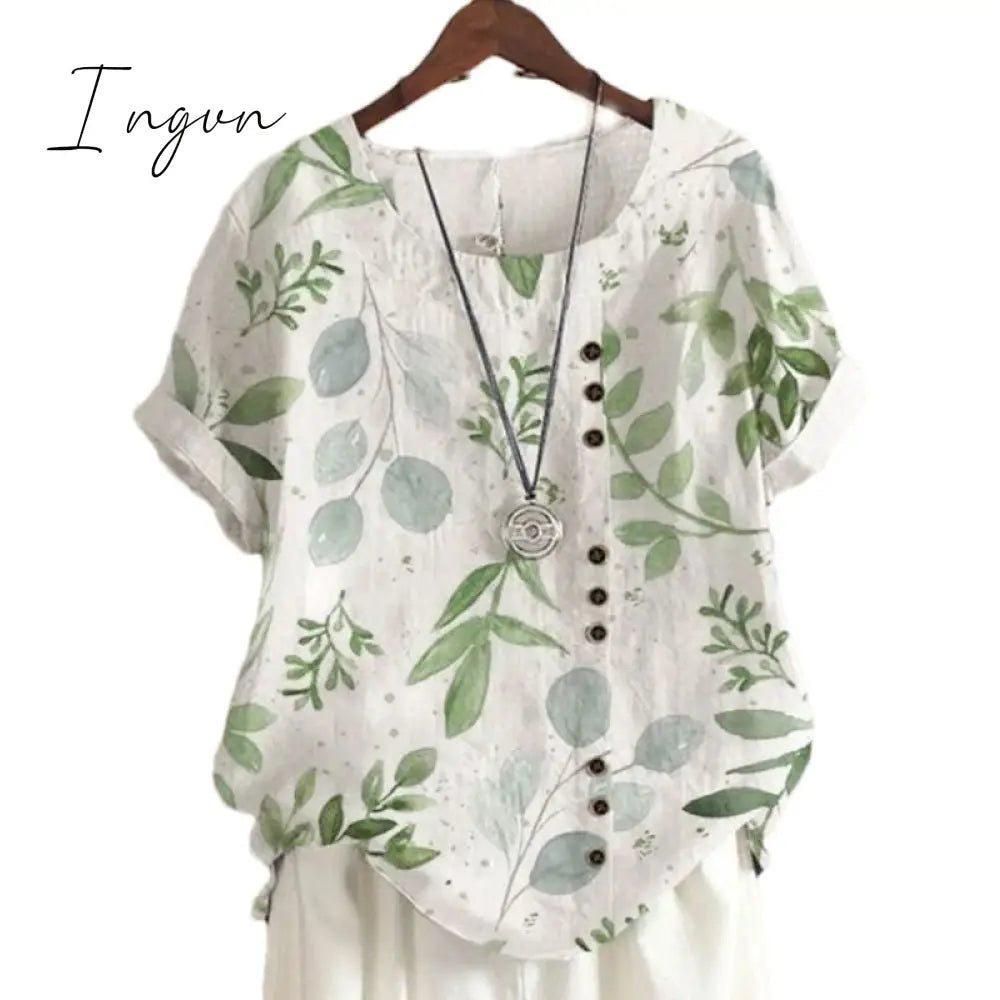 Ingvn - Summer Retro Fashion Printed Loose Casual Shirt Short-Sleeved Blouses