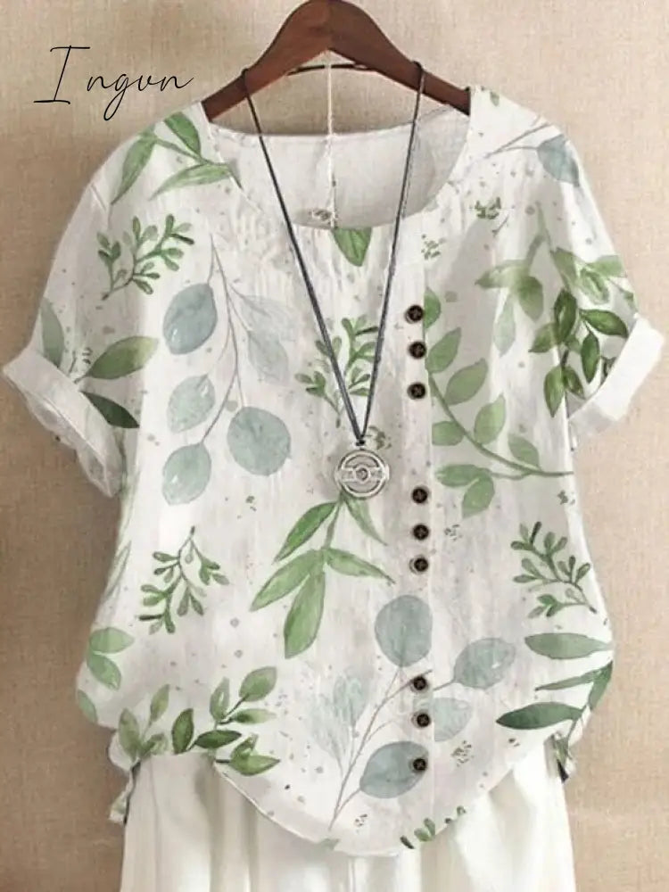 Ingvn - Summer Retro Fashion Printed Loose Casual Shirt Short-Sleeved Blouses Flower 4 / S