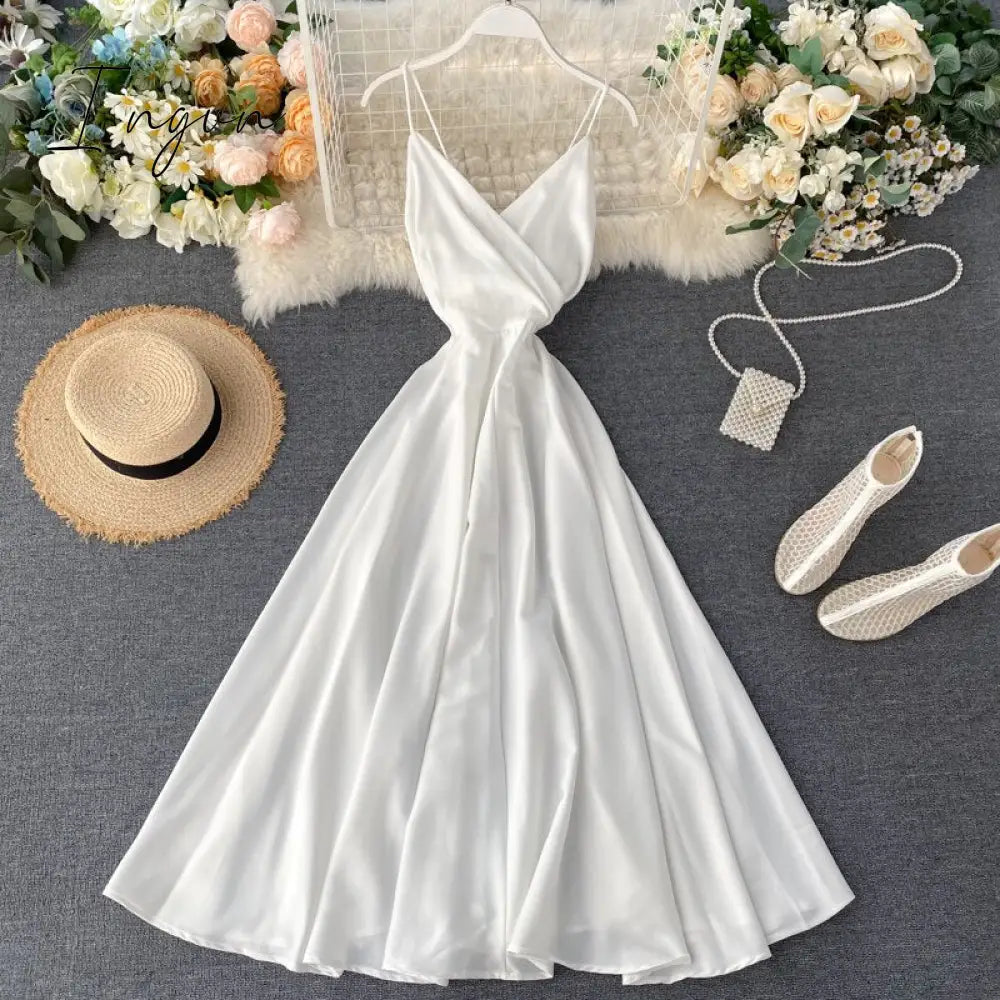 Ingvn - Summer Robe Dress Women V Neck Long Party Dresses Sexy Tank Backless Spaghetti Strap Maxi