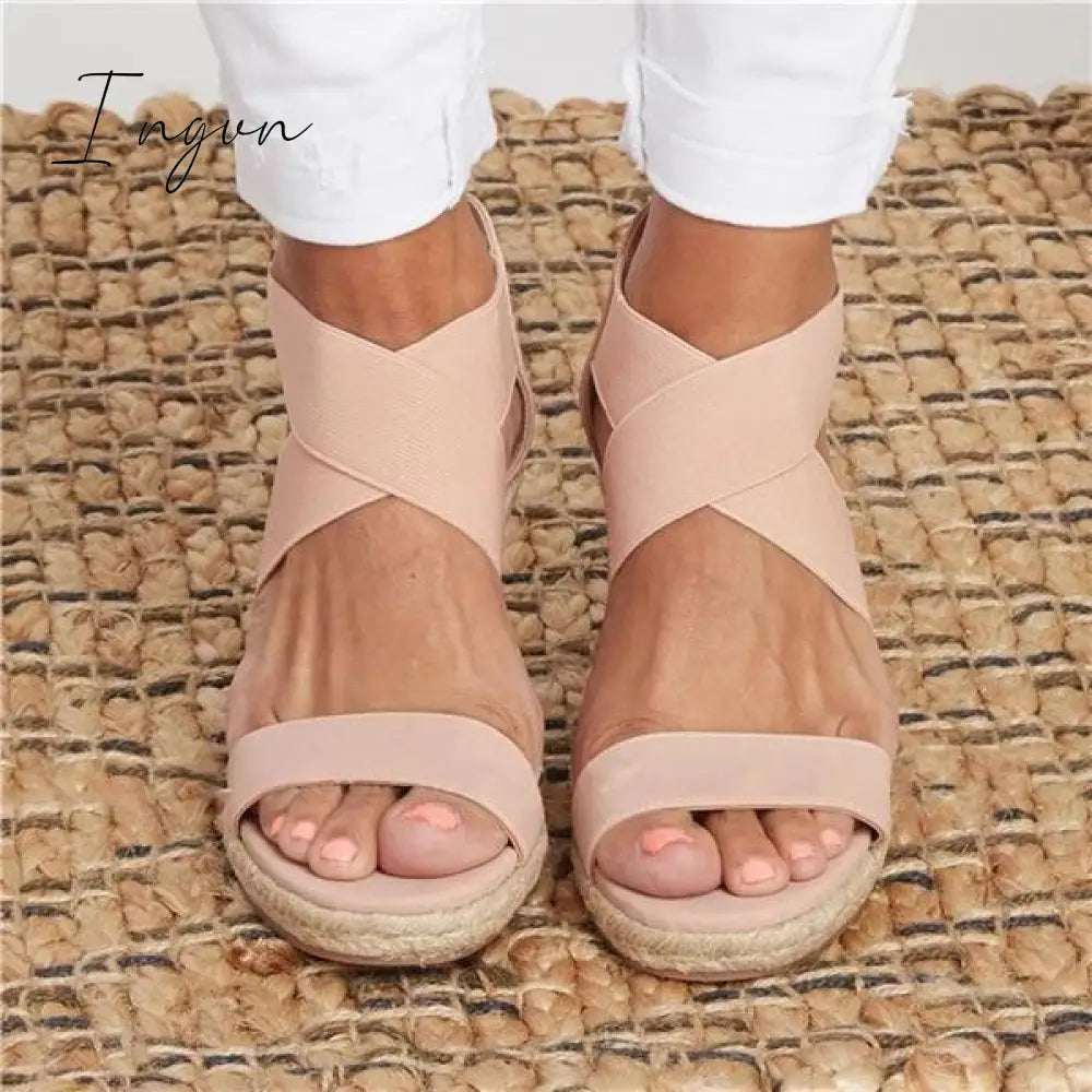 Ingvn - Summer Round Toe High Heel Wedge Casual Ladies Sandals