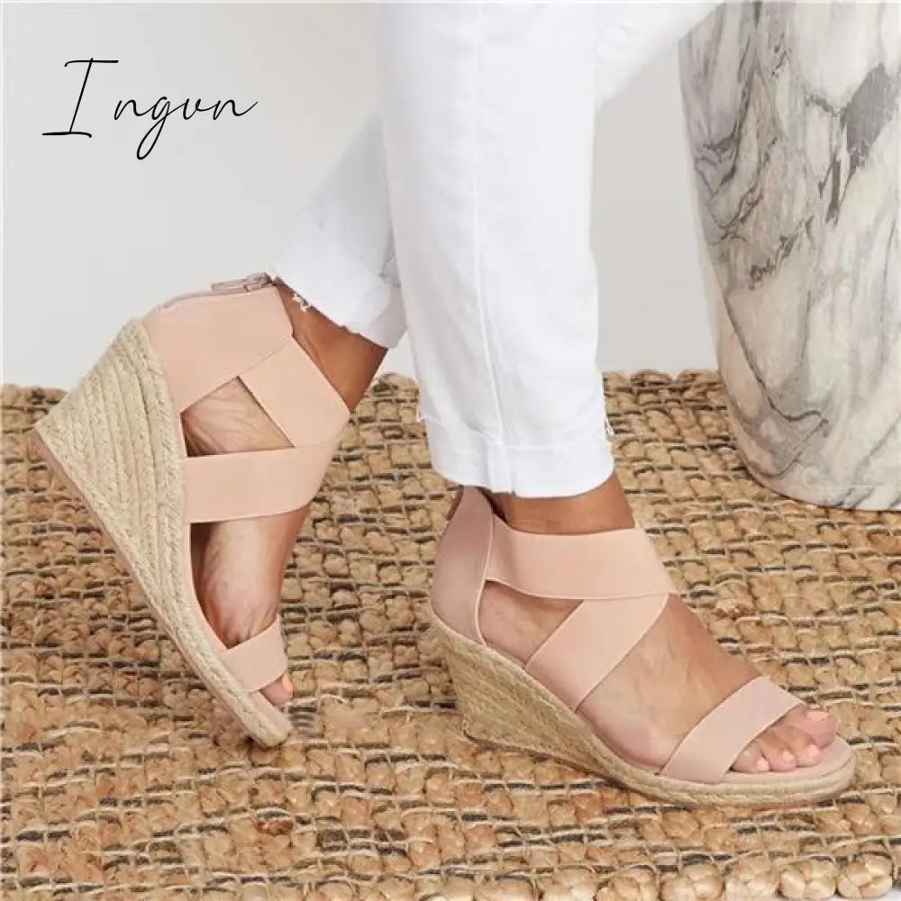 Ingvn - Summer Round Toe High Heel Wedge Casual Ladies Sandals