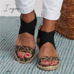 Ingvn - Summer Round Toe High Heel Wedge Casual Ladies Sandals Leopard Print / 5