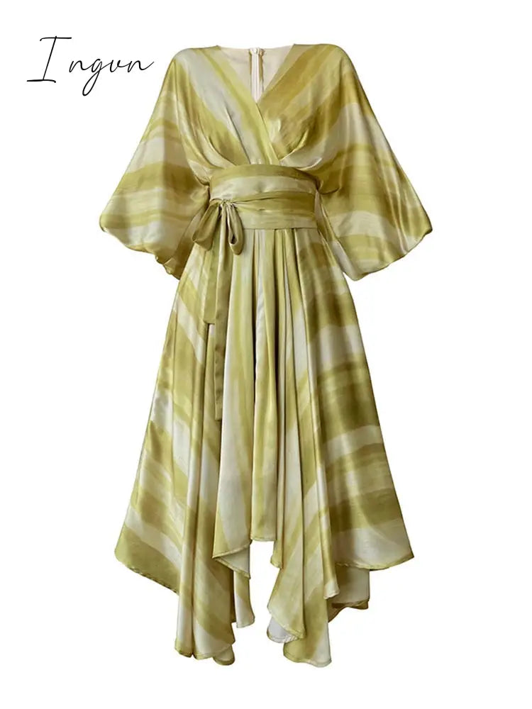 Ingvn - Summer Sexy Party Dress Women Single Breasted Long Sleeve Layer Ruffle Flower Embroidery