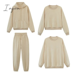 Ingvn - Toppies Womens Tracksuits Hooded Sweatshirts Autumn Winter Fleece Oversize Hoodies Solid