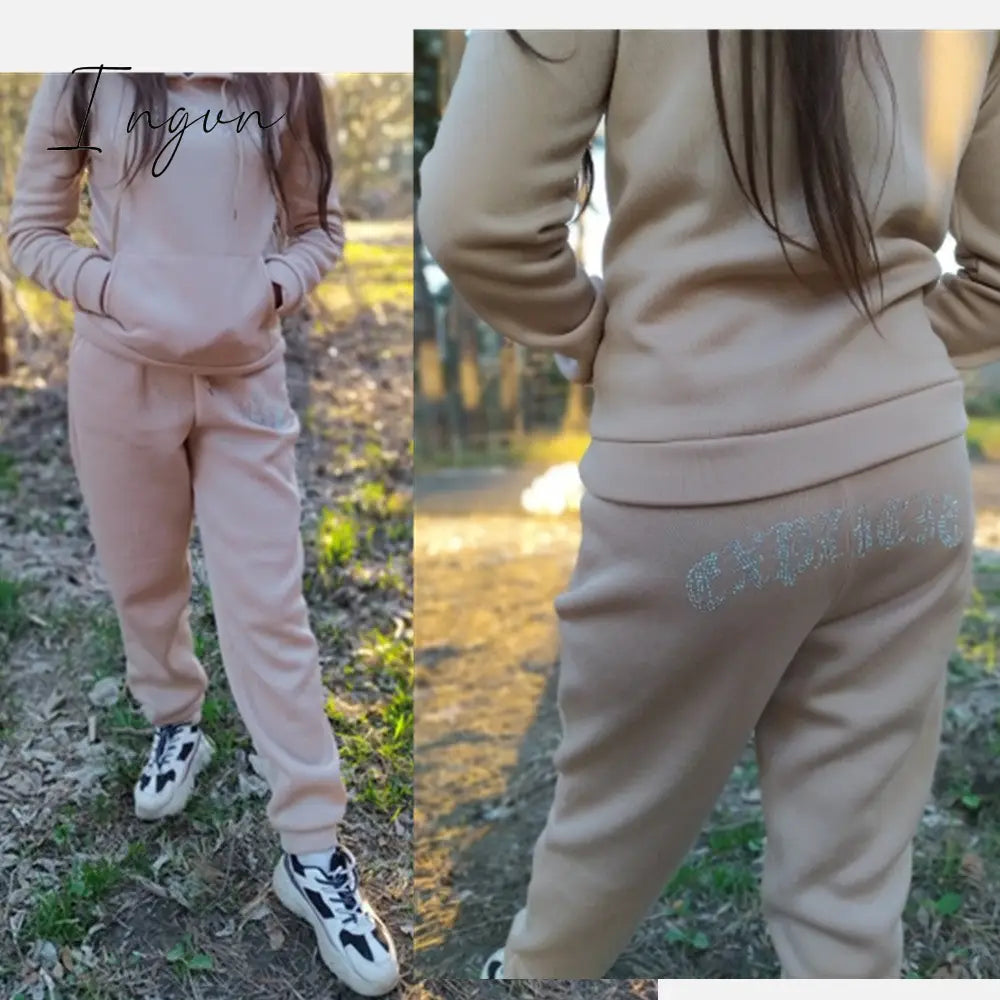 Ingvn - Tracksuit 2 Piece Women Set Oversize Hoodies Sweatshirt Loose Sweatpants Joggers Sport Suit