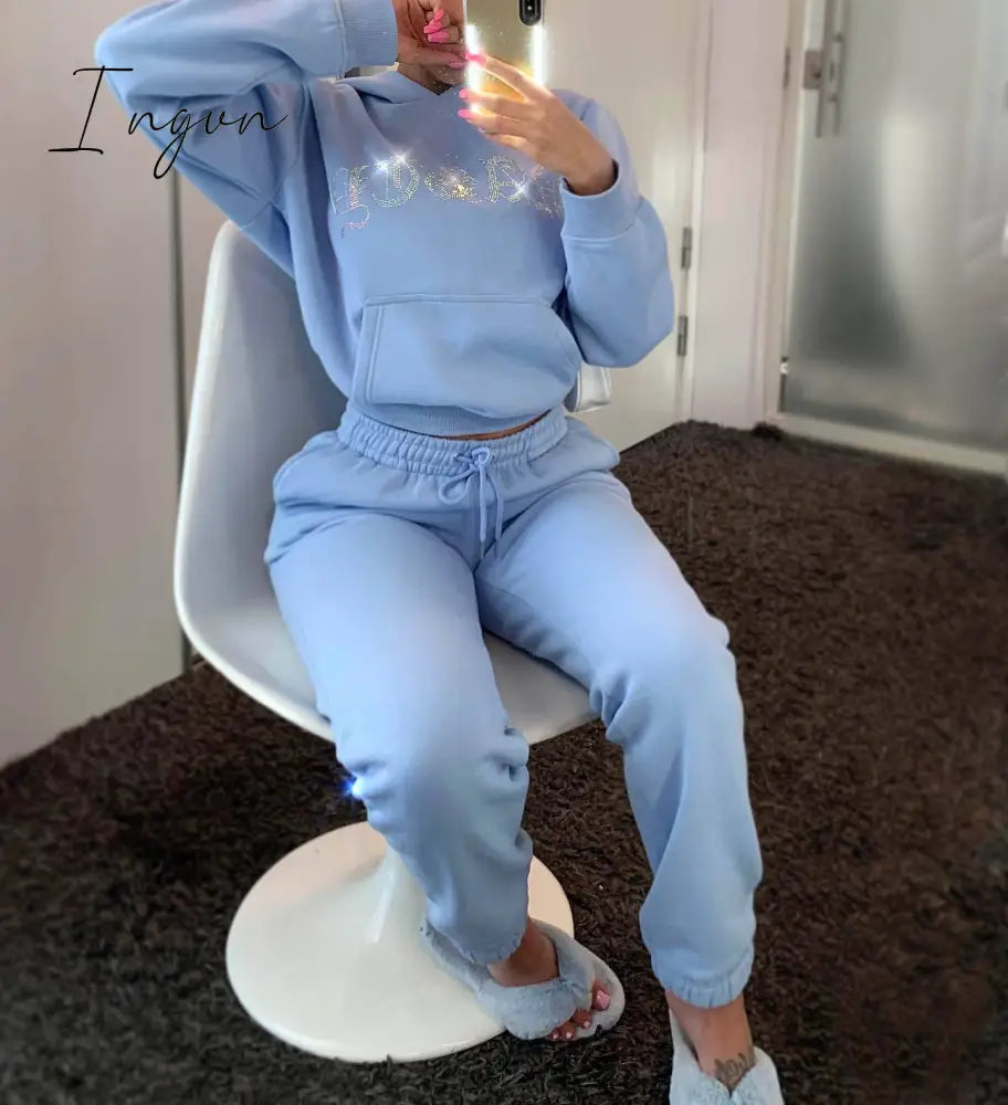 Ingvn - Tracksuit 2 Piece Women Set Oversize Hoodies Sweatshirt Loose Sweatpants Joggers Sport Suit