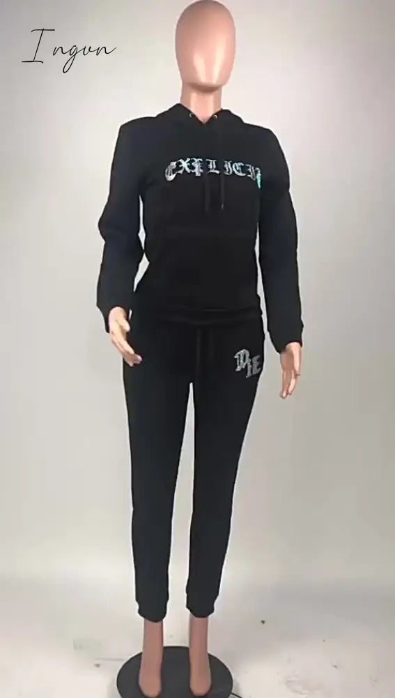 Ingvn - Tracksuit 2 Piece Women Set Oversize Hoodies Sweatshirt Loose Sweatpants Joggers Sport Suit