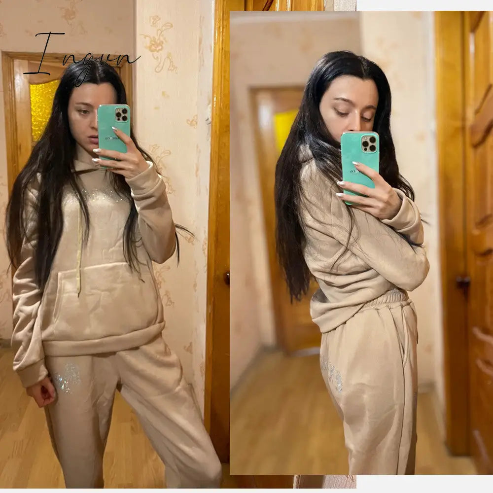 Ingvn - Tracksuit 2 Piece Women Set Oversize Hoodies Sweatshirt Loose Sweatpants Joggers Sport Suit