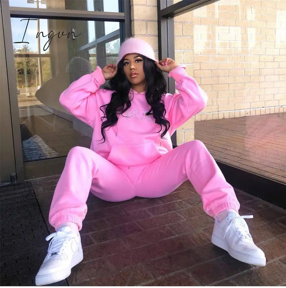 Ingvn - Tracksuit 2 Piece Women Set Oversize Hoodies Sweatshirt Loose Sweatpants Joggers Sport Suit