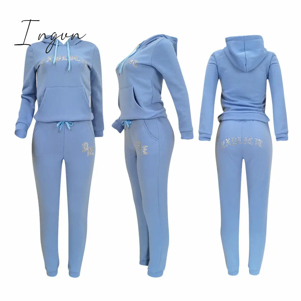 Ingvn - Tracksuit 2 Piece Women Set Oversize Hoodies Sweatshirt Loose Sweatpants Joggers Sport Suit