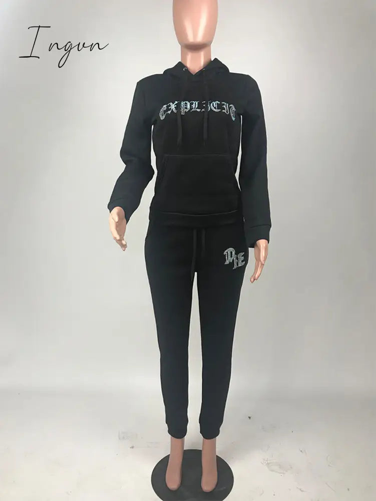 Ingvn - Tracksuit 2 Piece Women Set Oversize Hoodies Sweatshirt Loose Sweatpants Joggers Sport Suit