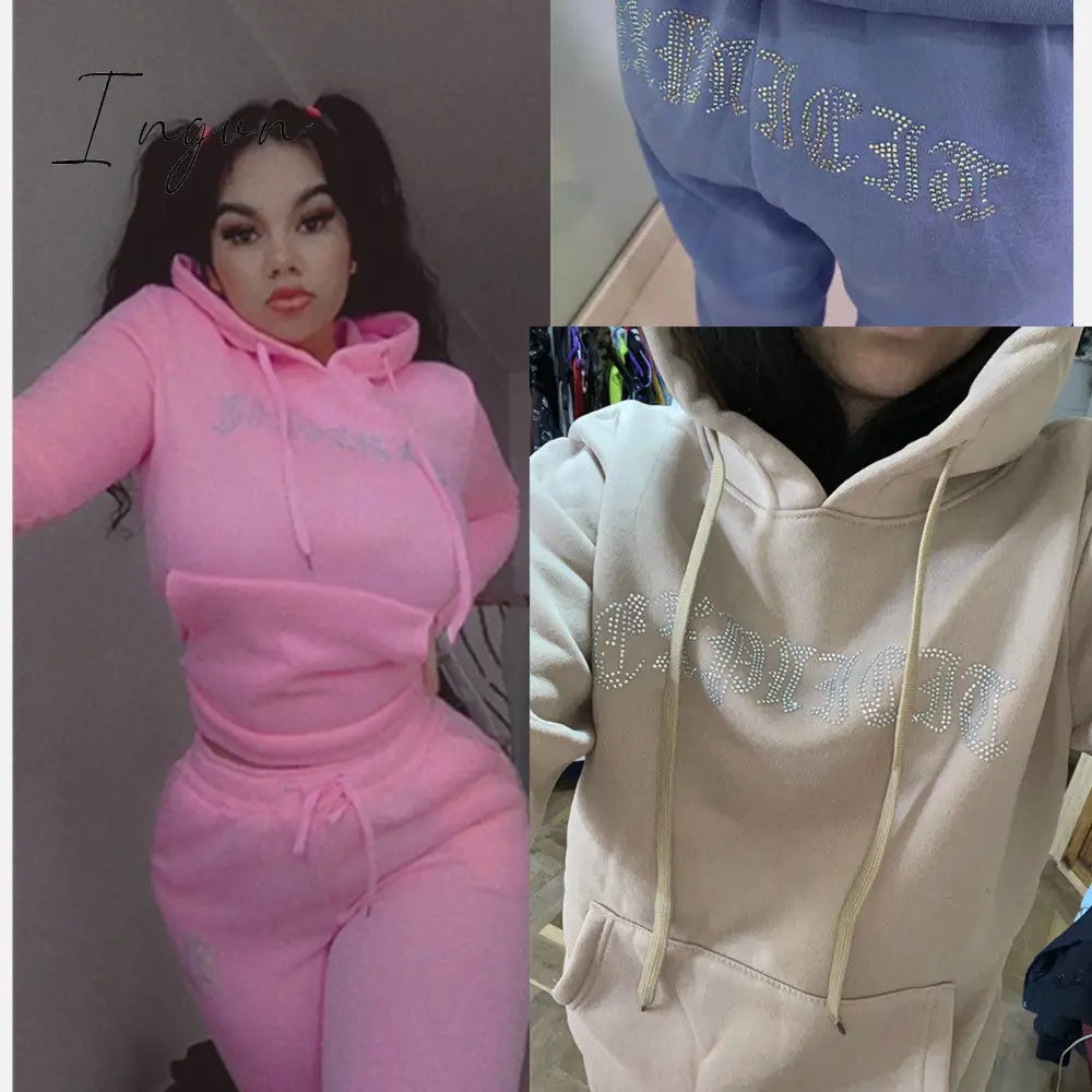 Ingvn - Tracksuit 2 Piece Women Set Oversize Hoodies Sweatshirt Loose Sweatpants Joggers Sport Suit