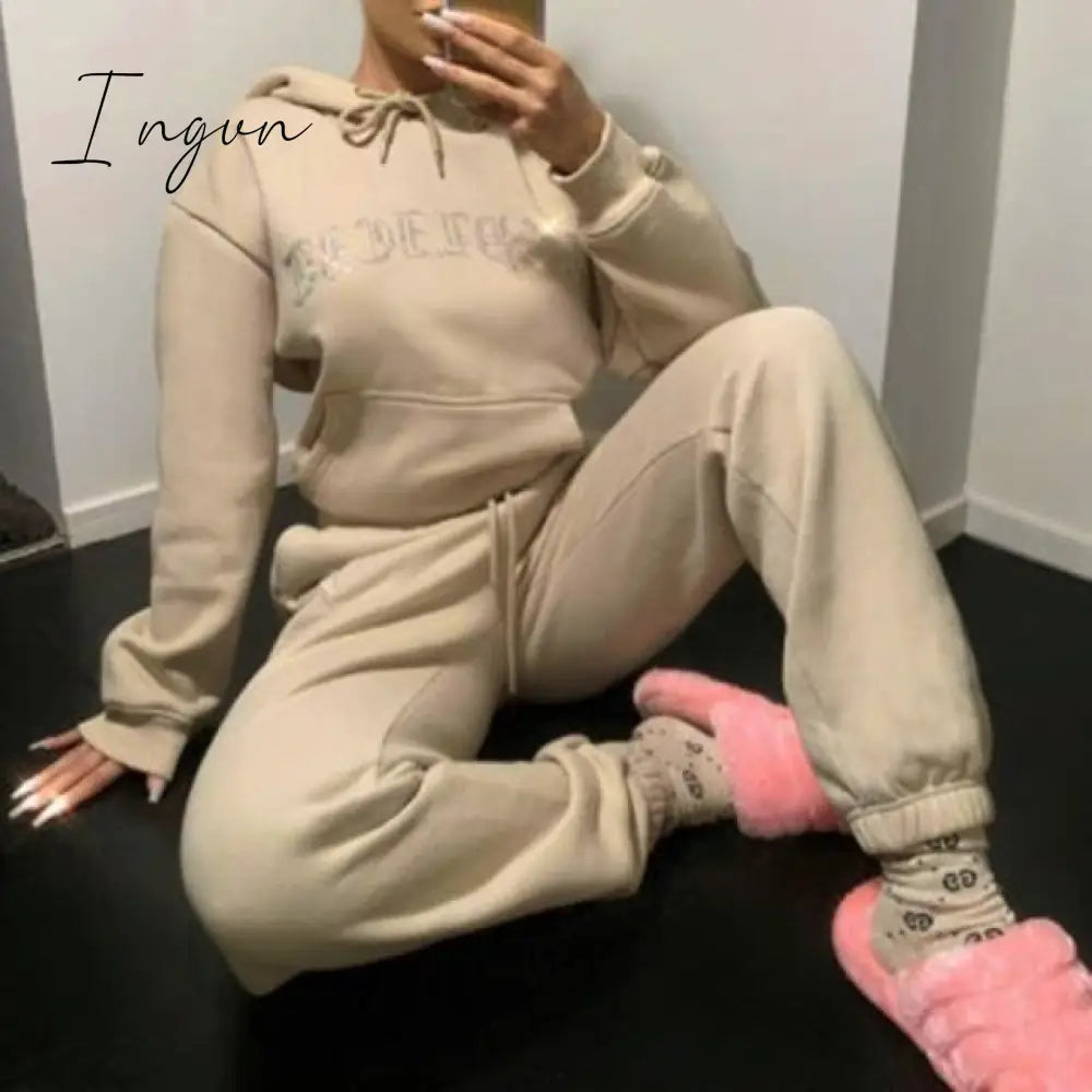 Ingvn - Tracksuit 2 Piece Women Set Oversize Hoodies Sweatshirt Loose Sweatpants Joggers Sport Suit