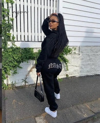 Ingvn - Tracksuit 2 Piece Women Set Oversize Hoodies Sweatshirt Loose Sweatpants Joggers Sport Suit