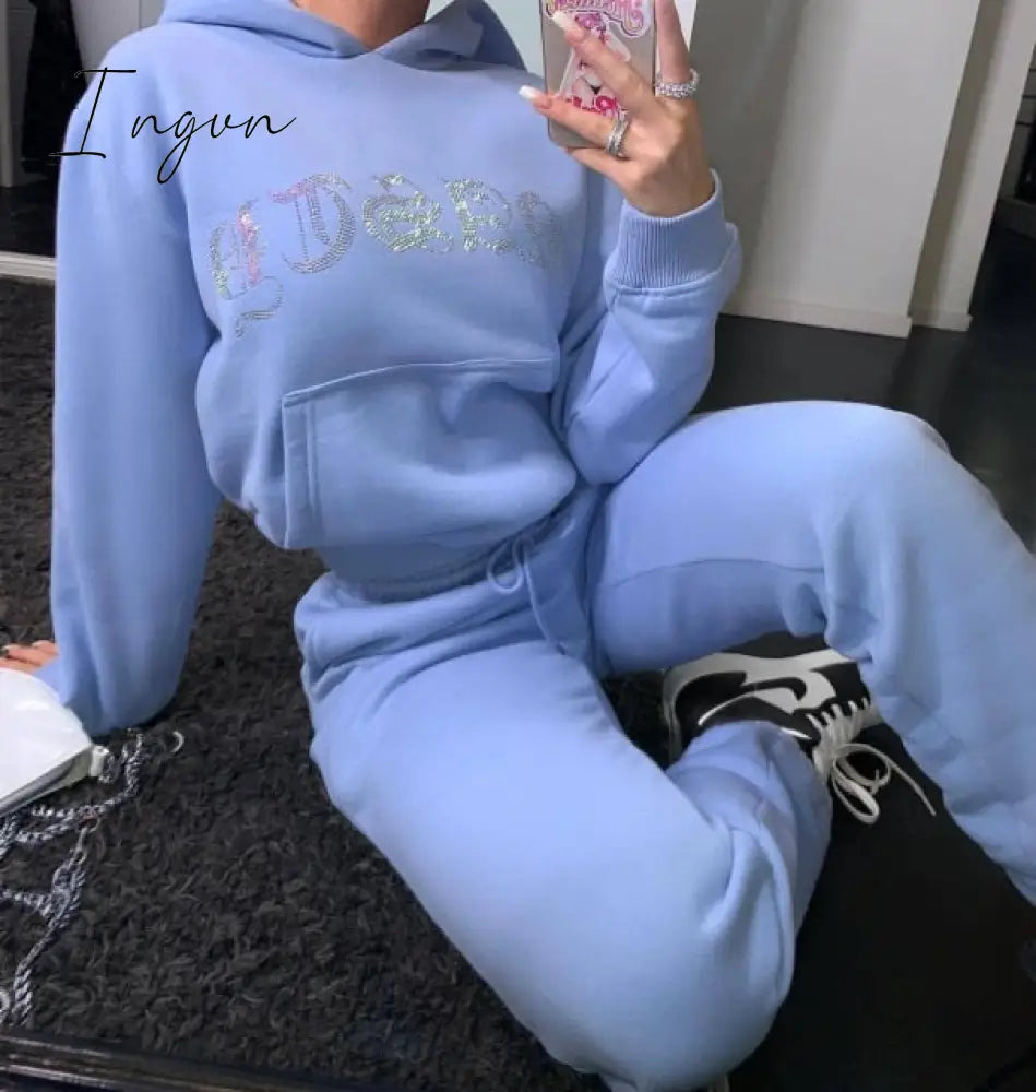 Ingvn - Tracksuit 2 Piece Women Set Oversize Hoodies Sweatshirt Loose Sweatpants Joggers Sport Suit