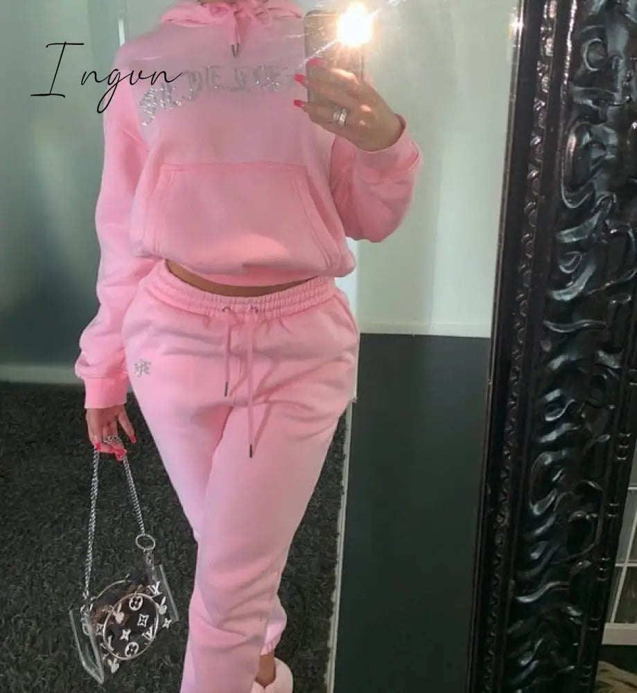 Ingvn - Tracksuit 2 Piece Women Set Oversize Hoodies Sweatshirt Loose Sweatpants Joggers Sport Suit