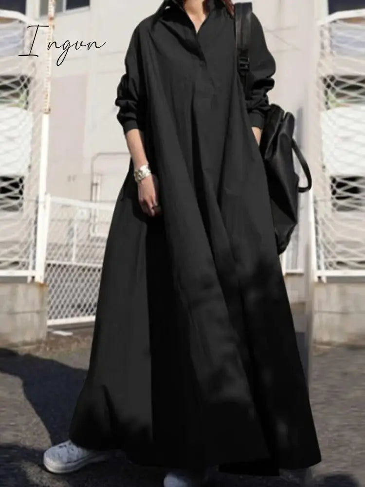 Ingvn - Turkey Muslim Women Long Dress Moroccan Kaftan Solid Maxi Vestidos Elegant Robe Femme