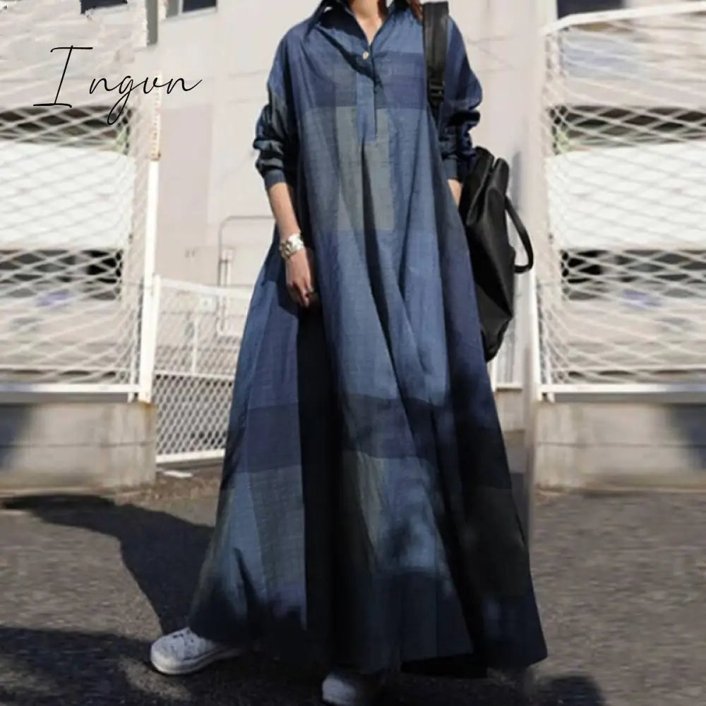 Ingvn - Turkey Muslim Women Long Dress Moroccan Kaftan Solid Maxi Vestidos Elegant Robe Femme