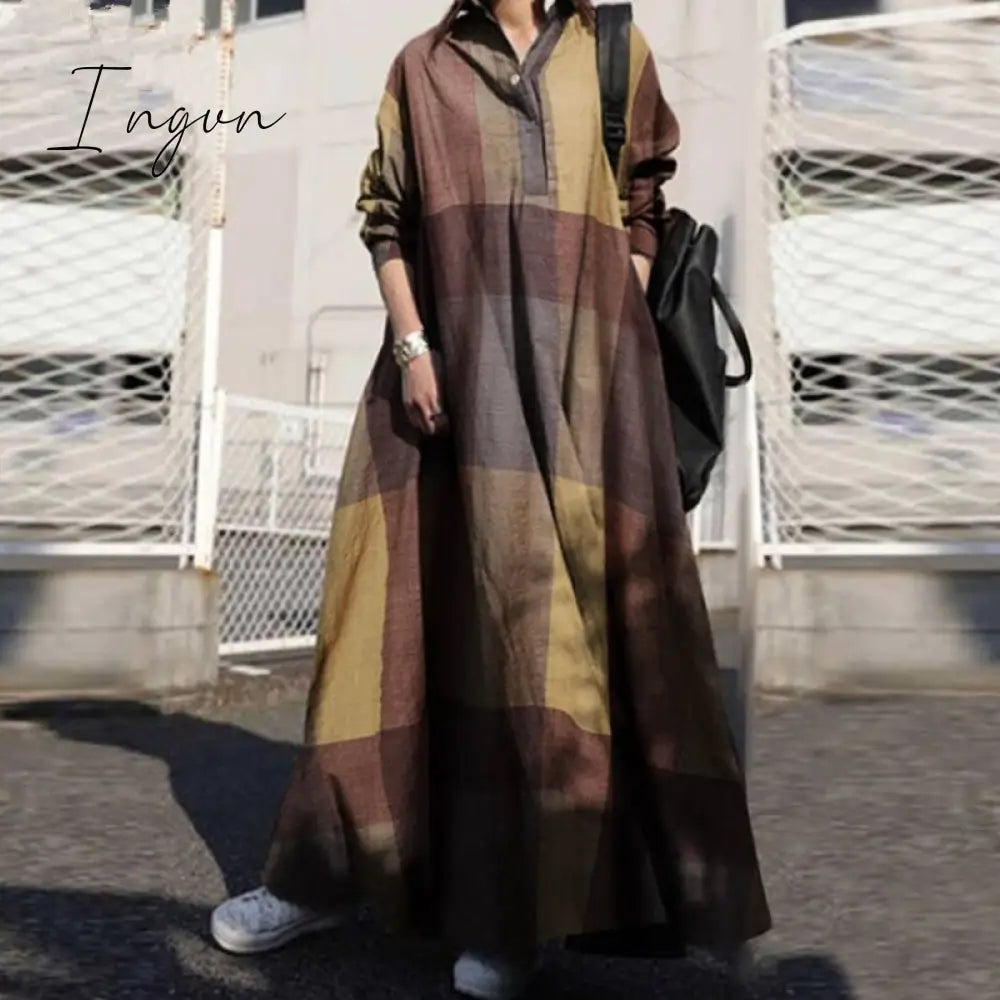 Ingvn - Turkey Muslim Women Long Dress Moroccan Kaftan Solid Maxi Vestidos Elegant Robe Femme