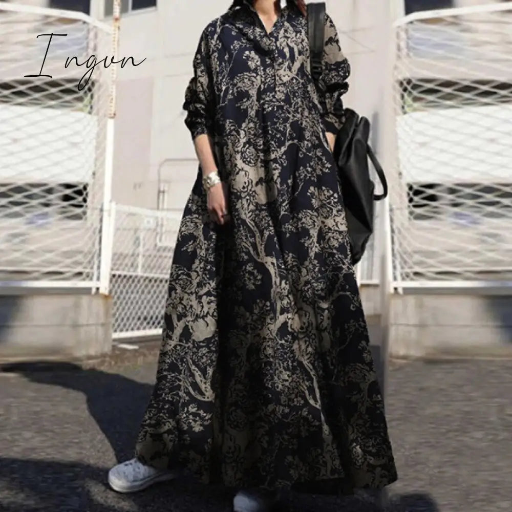 Ingvn - Turkey Muslim Women Long Dress Moroccan Kaftan Solid Maxi Vestidos Elegant Robe Femme