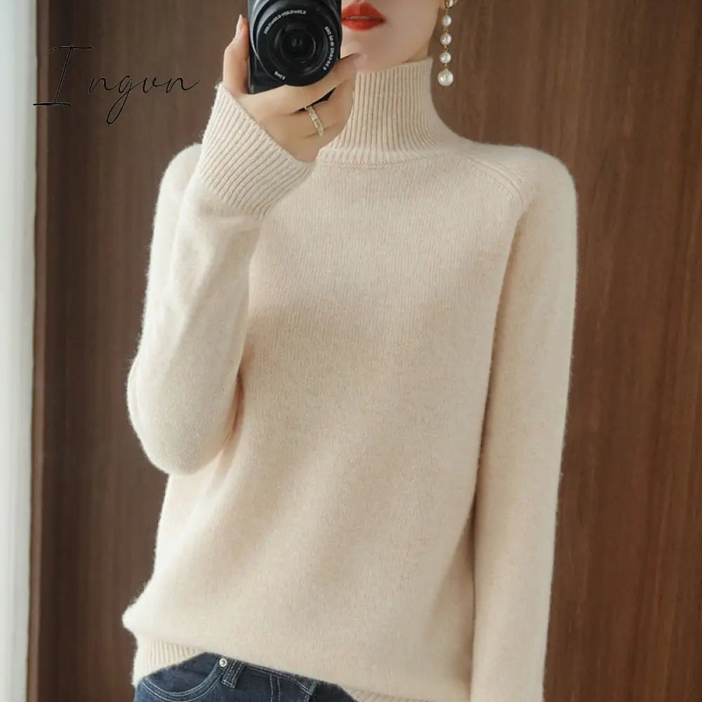 Ingvn - Turtleneck Cashmere Women Sweaters Casual Long Sleeve Knitted Jumper Female Bottoming